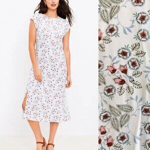 LOFT White Floral Flutter Sleeve Midi Dress Size 12 - 41886